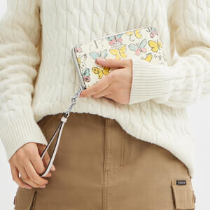 Long Zip Around Wallet With Butterfly Print